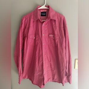 Wrangler Long Sleeve Pearl Snap Western Shirt Men’s SZ L Pink  Breast Cancer